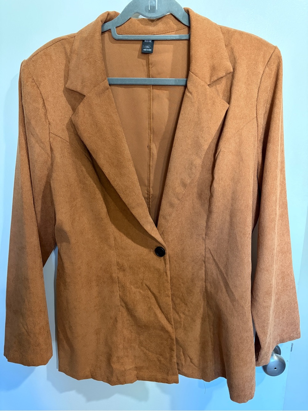 Gold-Tone Suede Blazer Jacket - Rust Brown